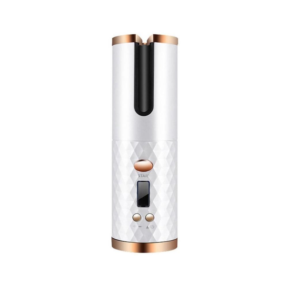 (White) Cordless Automatic Hair Curler | Portable Curling Tongs