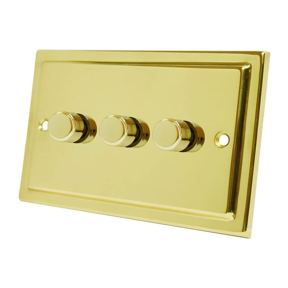 Victorian Polished Brass 3 Gang Dimmer 400W - 10 Amp Triple 3-Gang 2 Way 400W Light Dimmer Switch