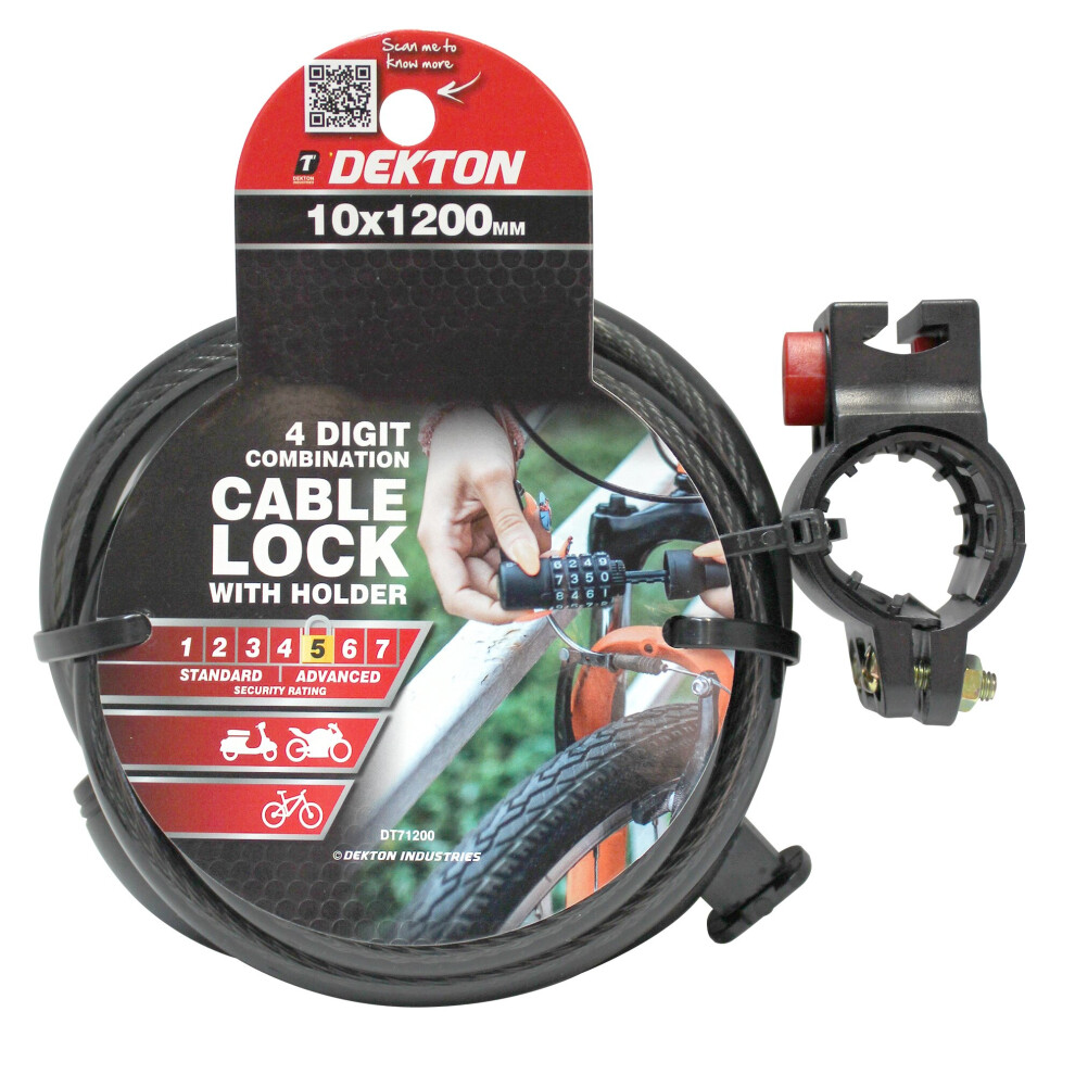 (4 Digit Combination Cable Lock) Dekton Cable Lock 10x1200mm 4 Digit Combination 12x1500mm 5 Digit  With Holder-image-OPC-P9W9NXD-NEW