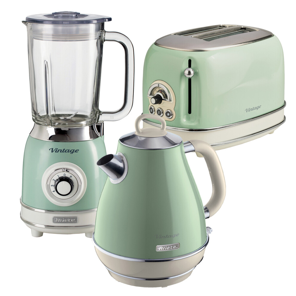 Ariete ARPK23 Retro Style Jug Kettle, Toaster & Jug Blender Set, Vintage Design, Green