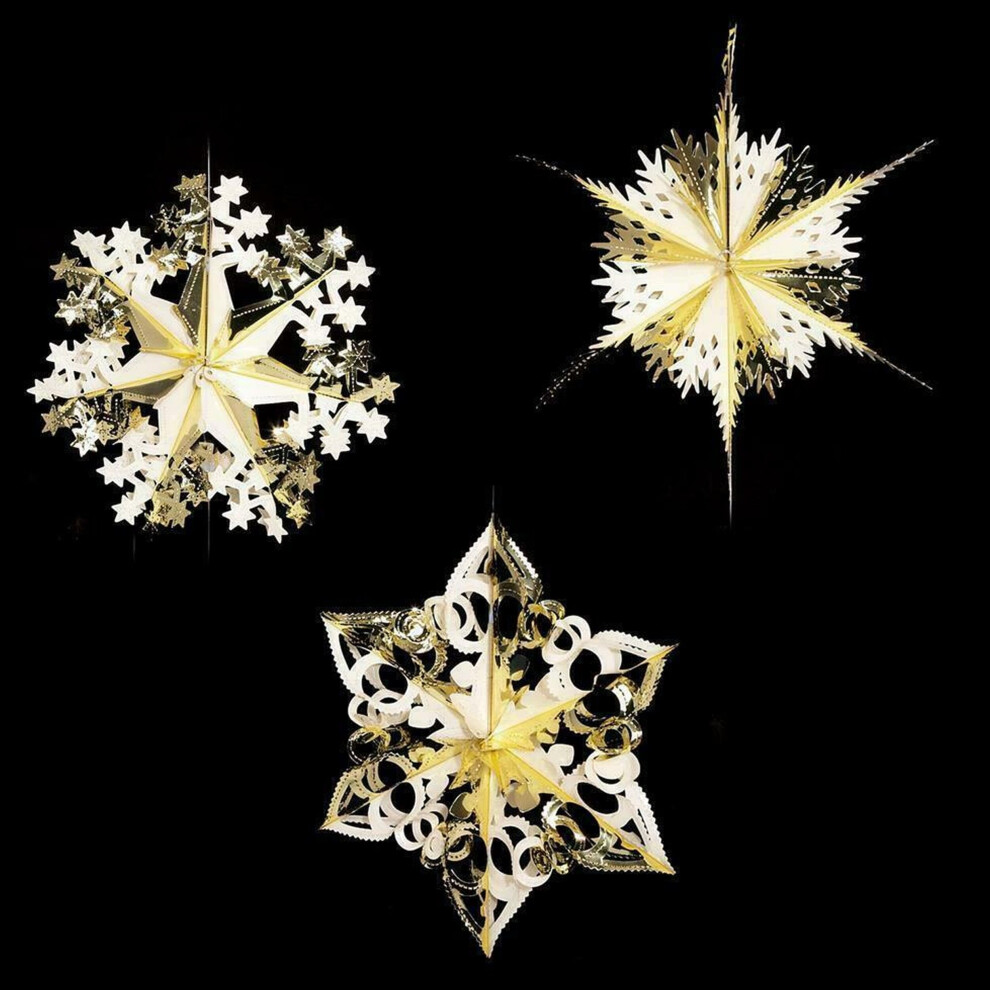Premier Foil Star Christmas Decorations Hanging Stars 40Cm Gold/Cream Size 3