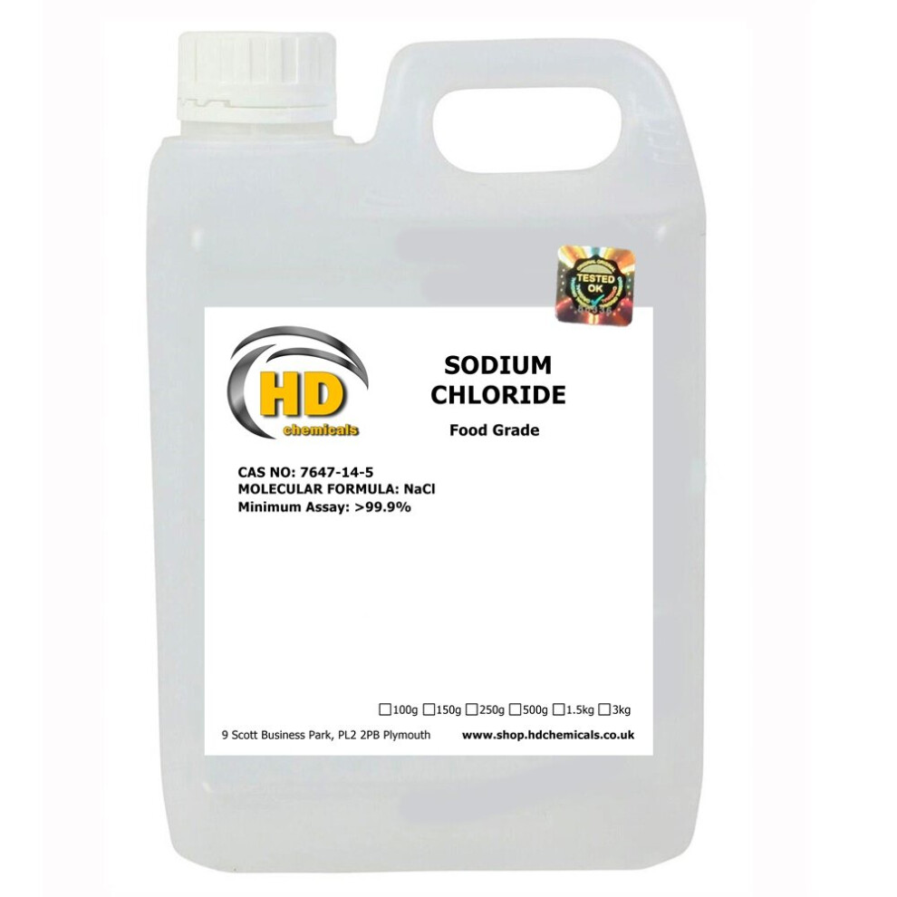 Hd Chemicals Ltd (3000G - 3Kg) Sodium Chloride 99.9% Food Grade Salt