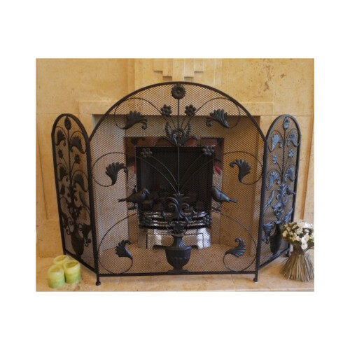 Wrought Iron Black Indoor Freestanding Folding Fire Screen Guard