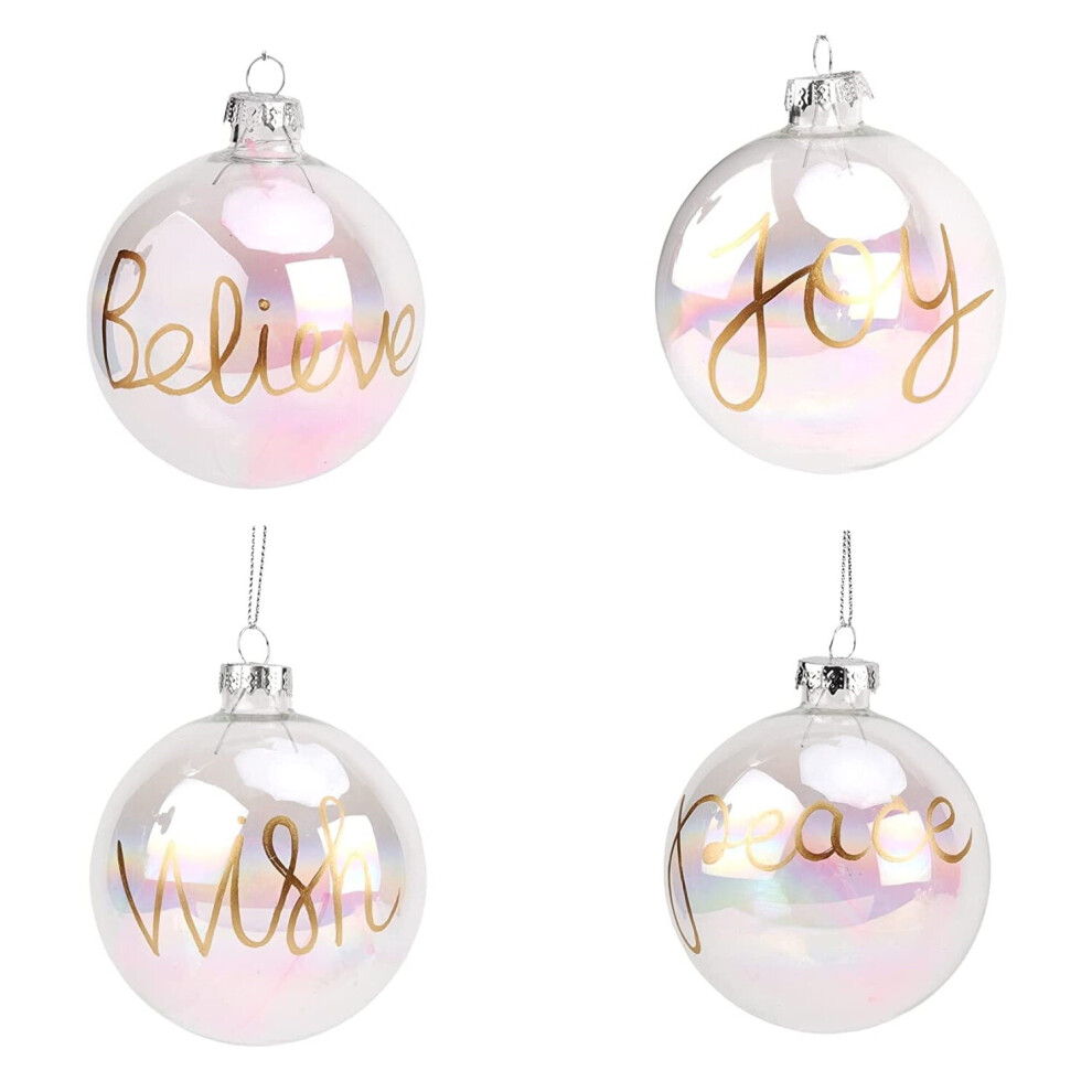 Christmas Tree Decoration Set of 4 Irridescent Glass Hanging Baubles