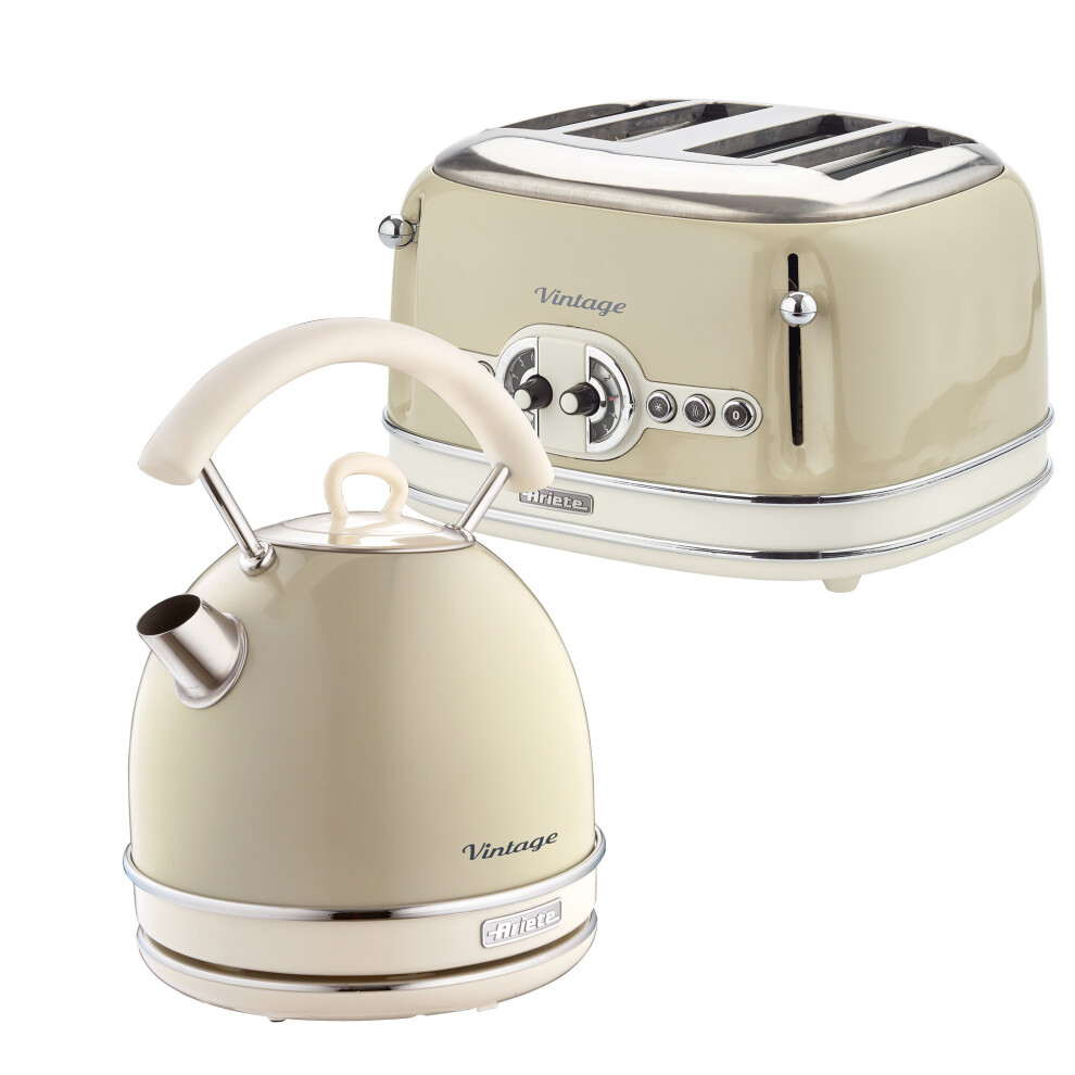 Ariete ARPK39 Retro Style Dome Kettle and 4 Slice Toaster Set, Vintage Syle, Cream-image-OPC-P9W9SV9-NEW