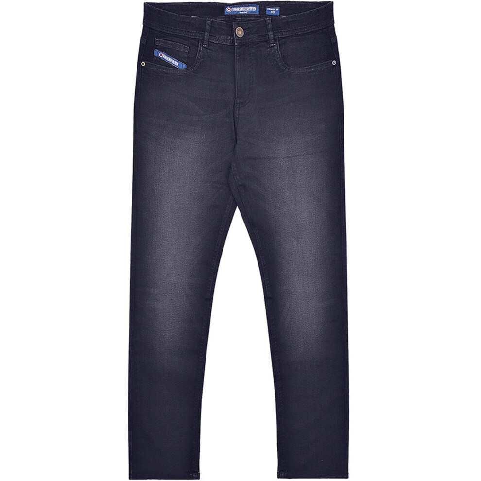 Lambretta (38R, Dark Navy) Mens Chester Straight Fit Denim Trousers Jeans Blue