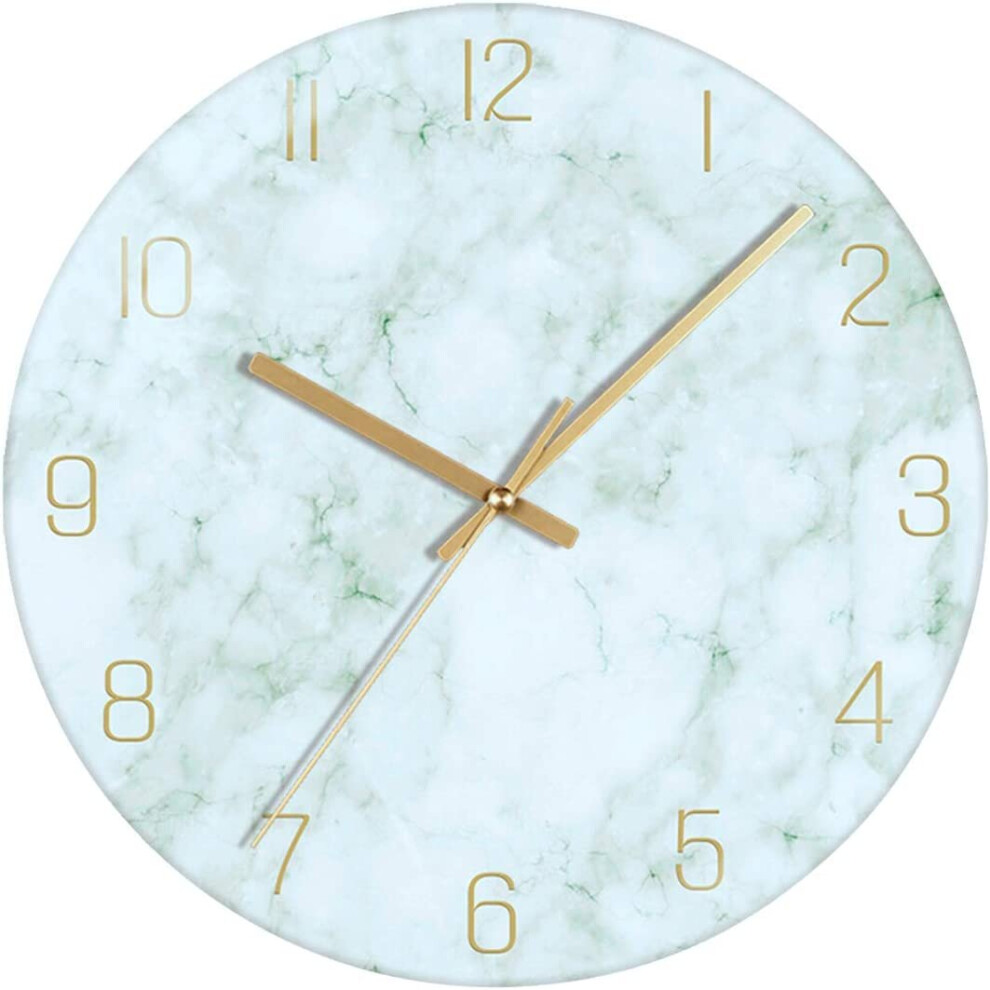 VIKMARI Glass Wall Clock 12 Inch Decorative Green Marble Clocks Silent Non Ticking Battery Operated Wall Clocks for Home Office School Decor