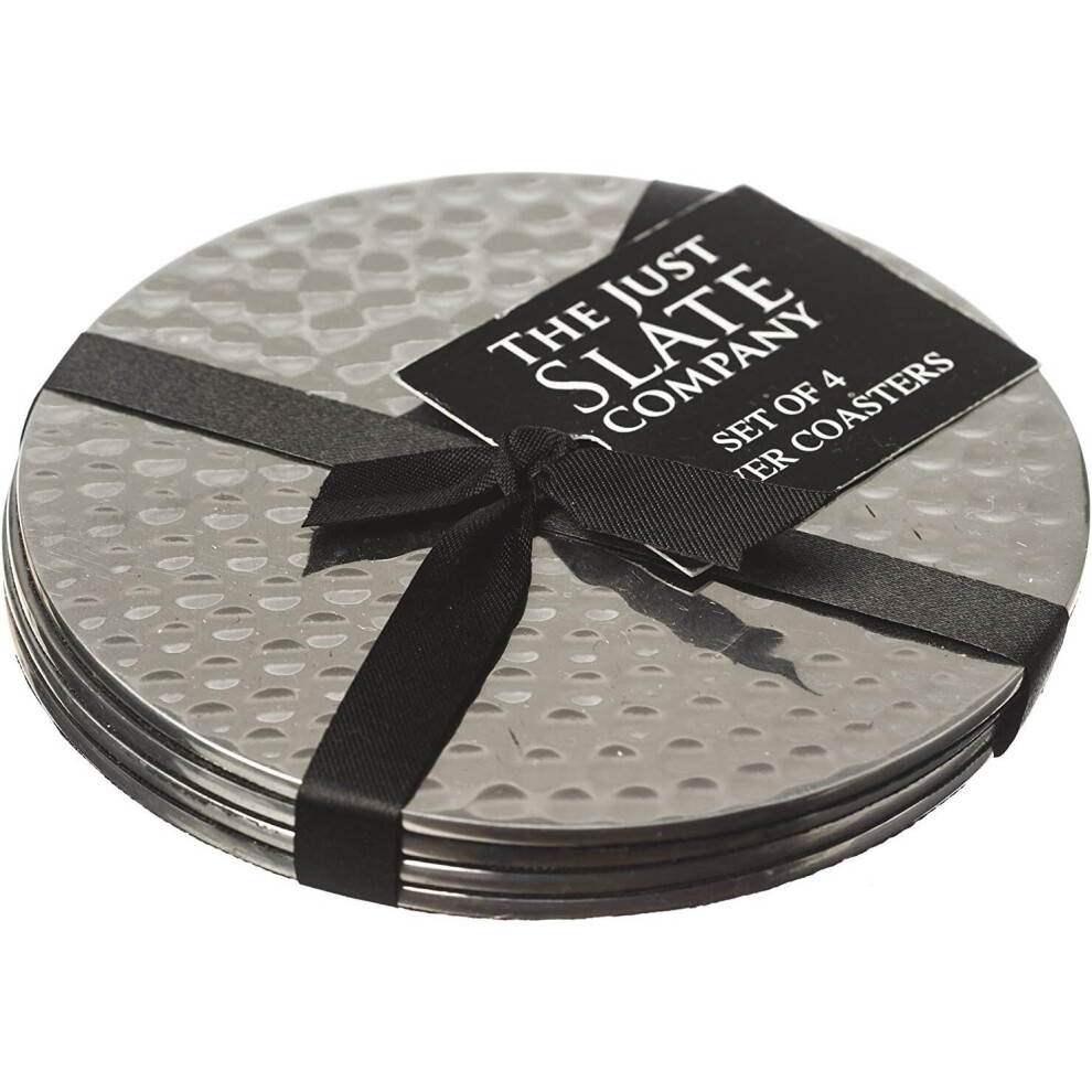 The Just Slate Company JS/SS/FH/C4/B Stainless Steel Flat Hammered Coasters, Set of 4