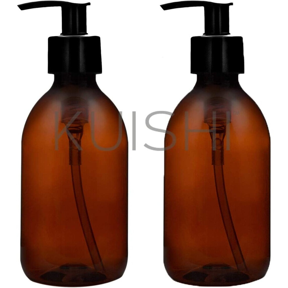 Kuishi Brown Amber Plastic Bottles with Pump Dispenser, BPA-Free Plastic Pump Bottles, Empty Pump Dispenser Bottles for Handwash, Lotions, Sanitiser,