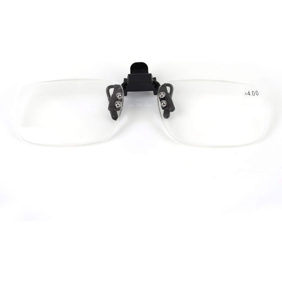 Wonolo Reading Glasses Clip On Flip Up Magnifying Reading Glasses Magnifiers Lenses Readers Unisex (+4.0)