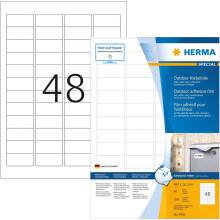 HERMA Stretchable Self Adhesive Weatherproof Foil Labels, 48 Labels Per A4 Sheet, 1920 Labels for Laser Printers, 45.7 x 21.2 mm (9536)
