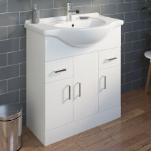 Gloss White Floorstanding 750mm Bathroom Vanity Unit & Basin Sink Tap & Waste