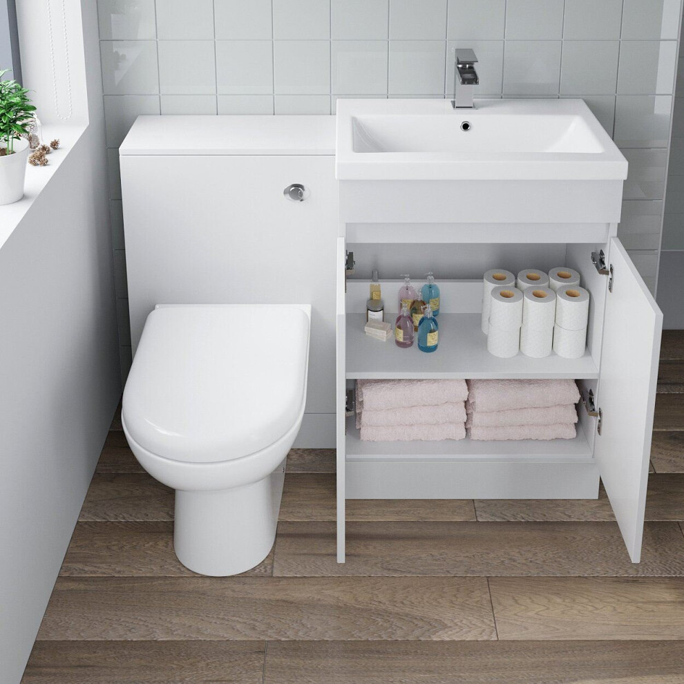 600mm Modern Bathroom Vanity Unit Basin Soft Close Seat Toilet WC Gloss White