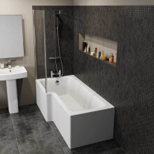 1600mm L Shaped Left Hand Shower Bath Bathtub Front Panel Acrylic Bathroom White