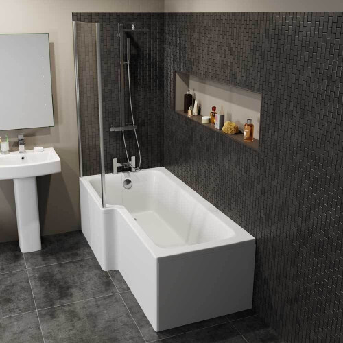 1600mm L Shaped Left Hand Shower Bath Bathtub Front Panel Acrylic Bathroom White