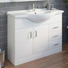 1050mm Bathroom Vanity Unit & Basin Sink Floorstanding Gloss White Tap + Waste