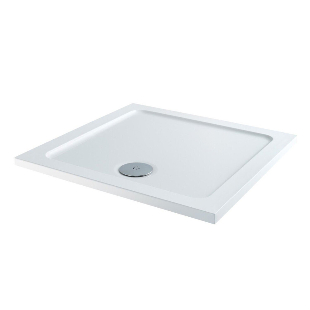 Modern Square Shower Tray 700x700mm Low Profile Lightweight White Includes Waste