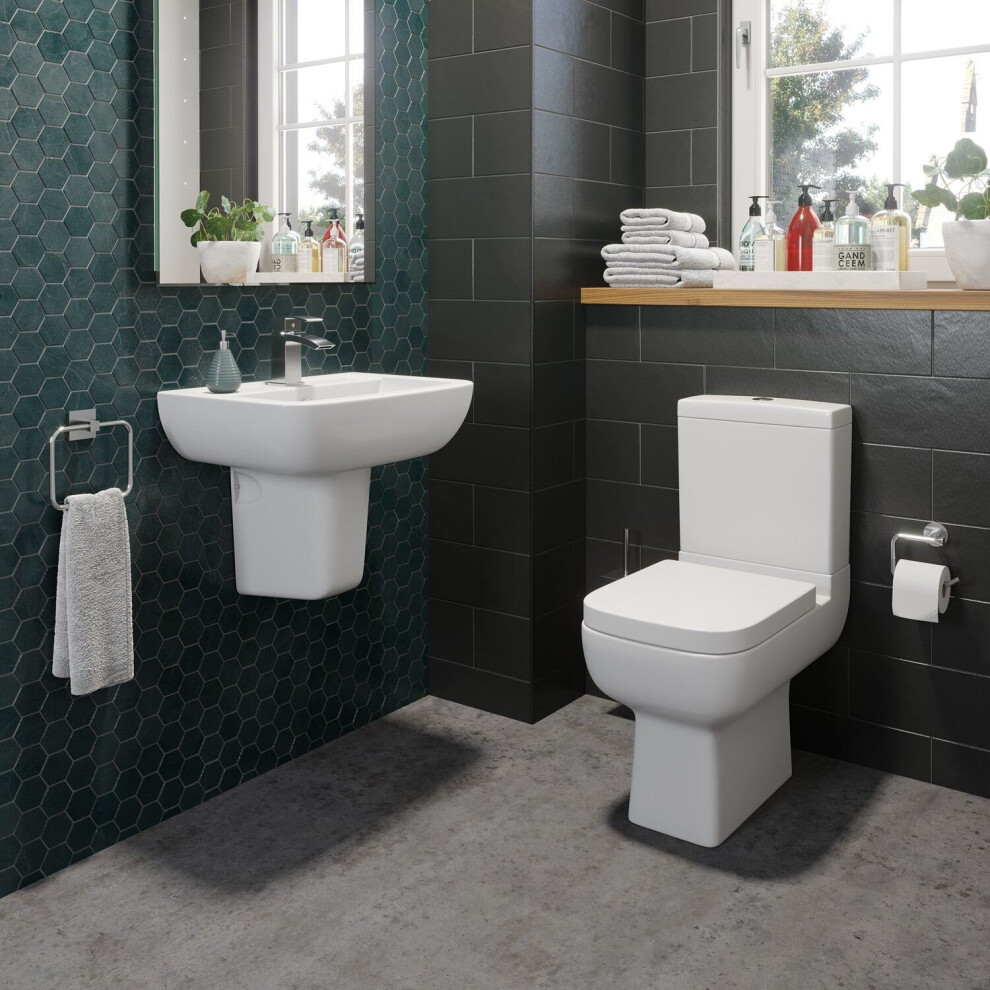 Bathroom Cloakroom Suite Toilet Close Coupled Wc Basin Sink Semi Pedestal White 5056093623973