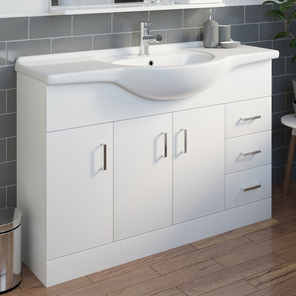 1200mm Bathroom Vanity Unit & Basin Sink Tap + Waste Gloss White Floorstanding-image-OPC-P9WBJTZ-NEW