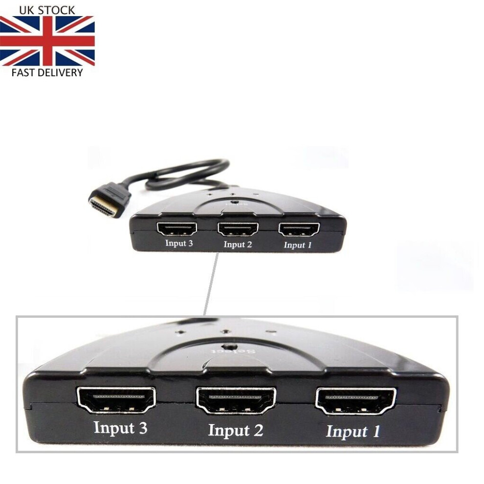 Hdmi 3 Port Switch Switcher Splitter Selector HUB Box Cable HDTV 1080P