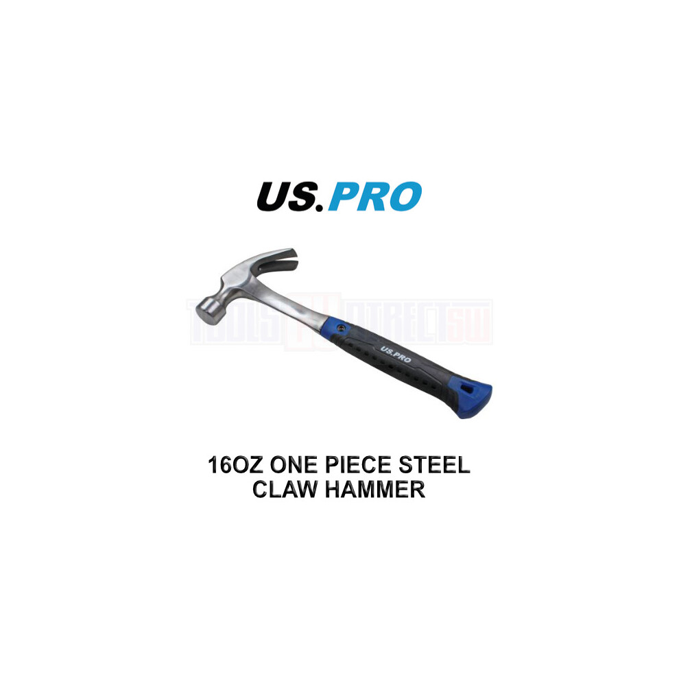 US PRO Tools 16oz Steel Curved Claw Hammer Hardened Steel Fibreglass Handle 3445