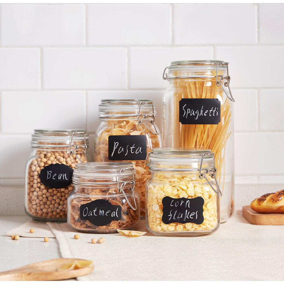 5 Set Clip Top Glass Storage Jars Airtight Vintage Kitchen Containers & Labels