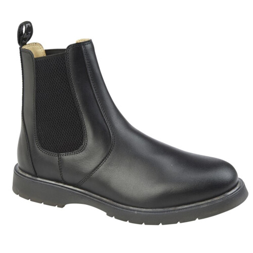 (Black, UK 9) Mens Chelsea Ankle Boot Leather Slip On Air Soles