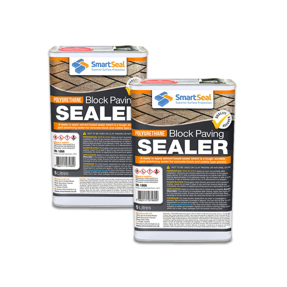 (2 x 5 Litres) Block Paving Polyurethane Sealer - Ultra Durable Oil, Fuel and Stain Resistant Sealer