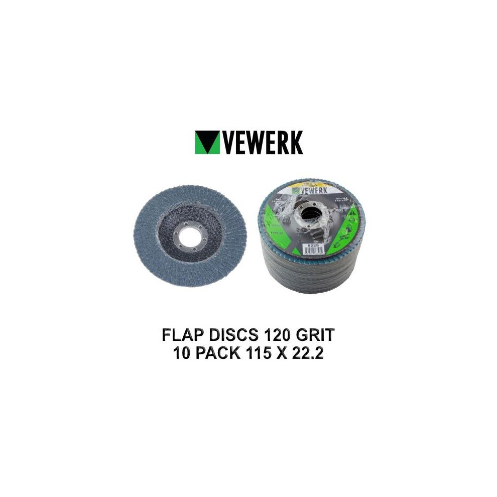 Vewerk Flap Discs 120 Grit Zirconium 115 X 22.2 Pack Of 10 8229 5060599863481