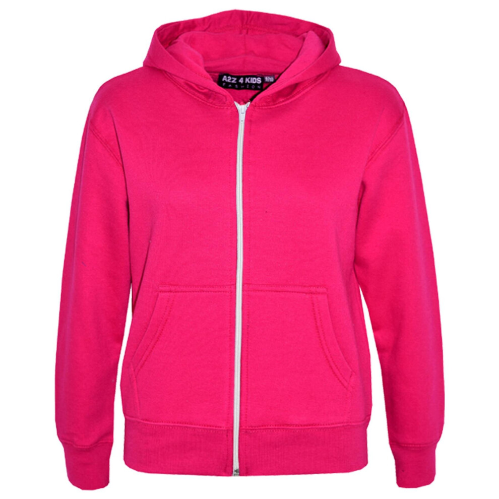 (9-10 Years, Cerise) Kids Girls Boys Plain Fleace Zip Up Style Hoodie