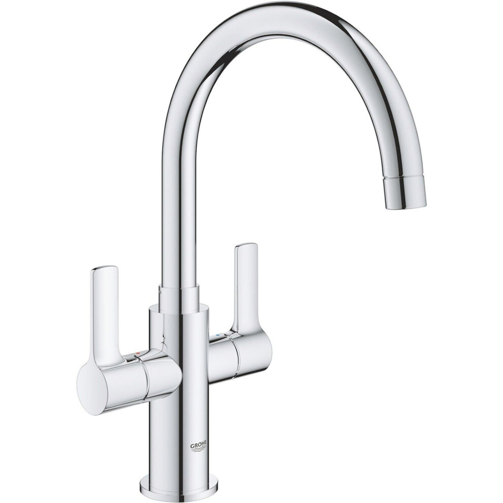 Grohe Start Kitchen Mixer Tap Dual Lever Swivel Spout Chrome Modern 30481000