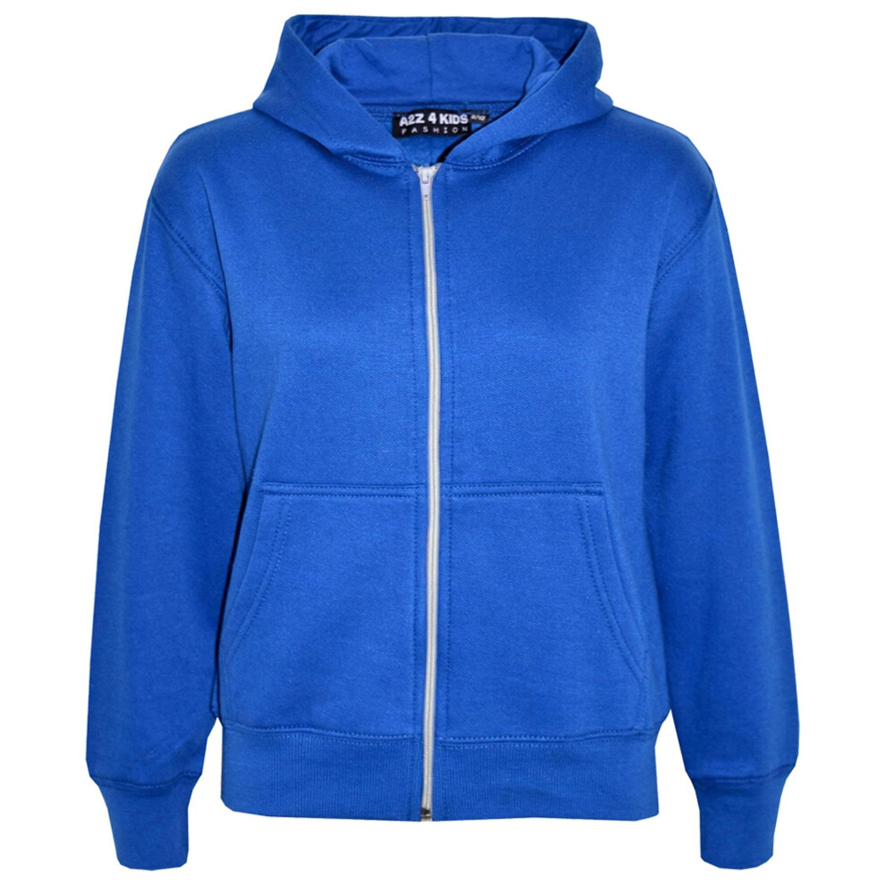 (7-8 Years, Royal Blue) Kids Girls Boys Plain Fleace Zip Up Style Hoodie