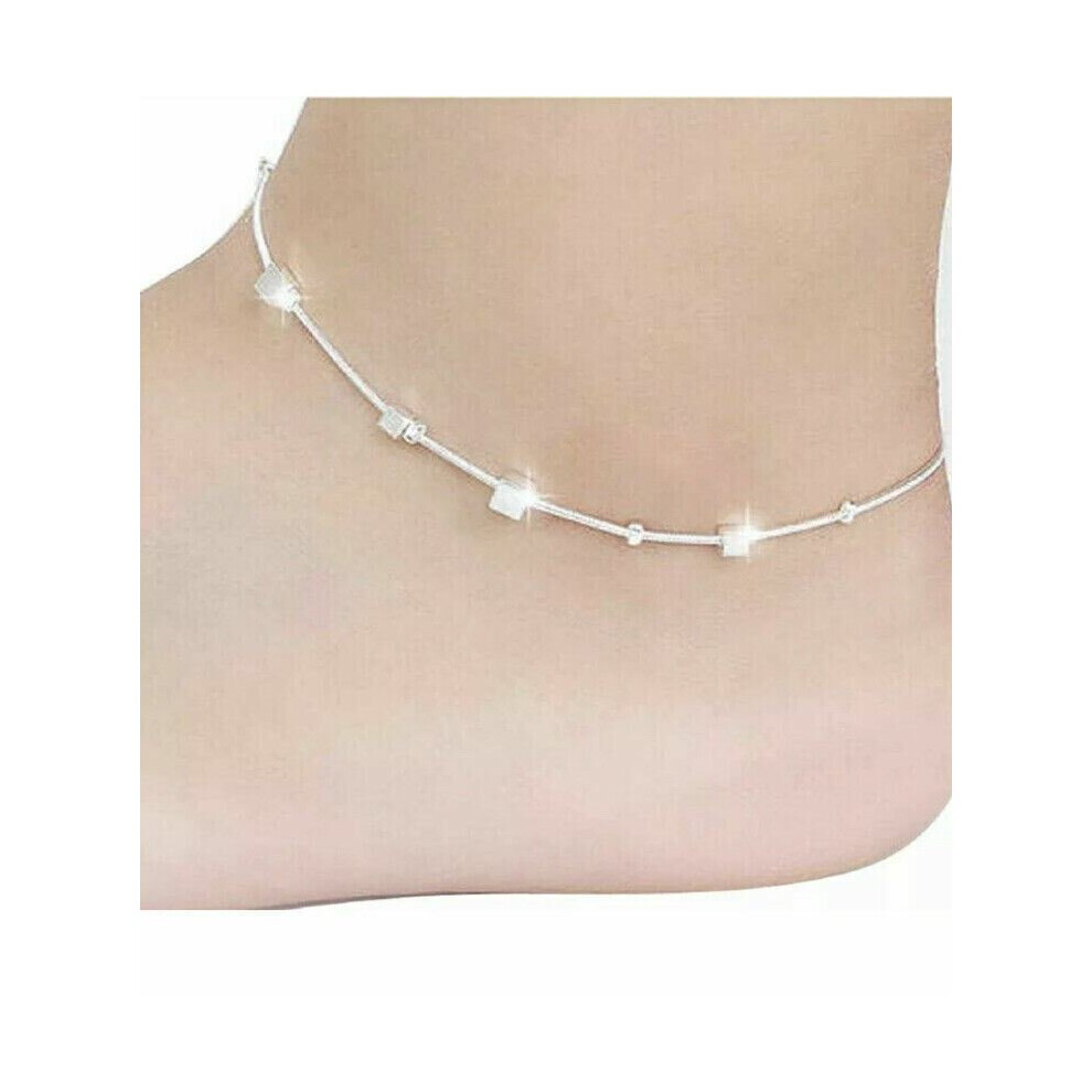 Women Girls Box Sterling Silver Barefoot Chain Leg Chain Foot Bracelet Anklets