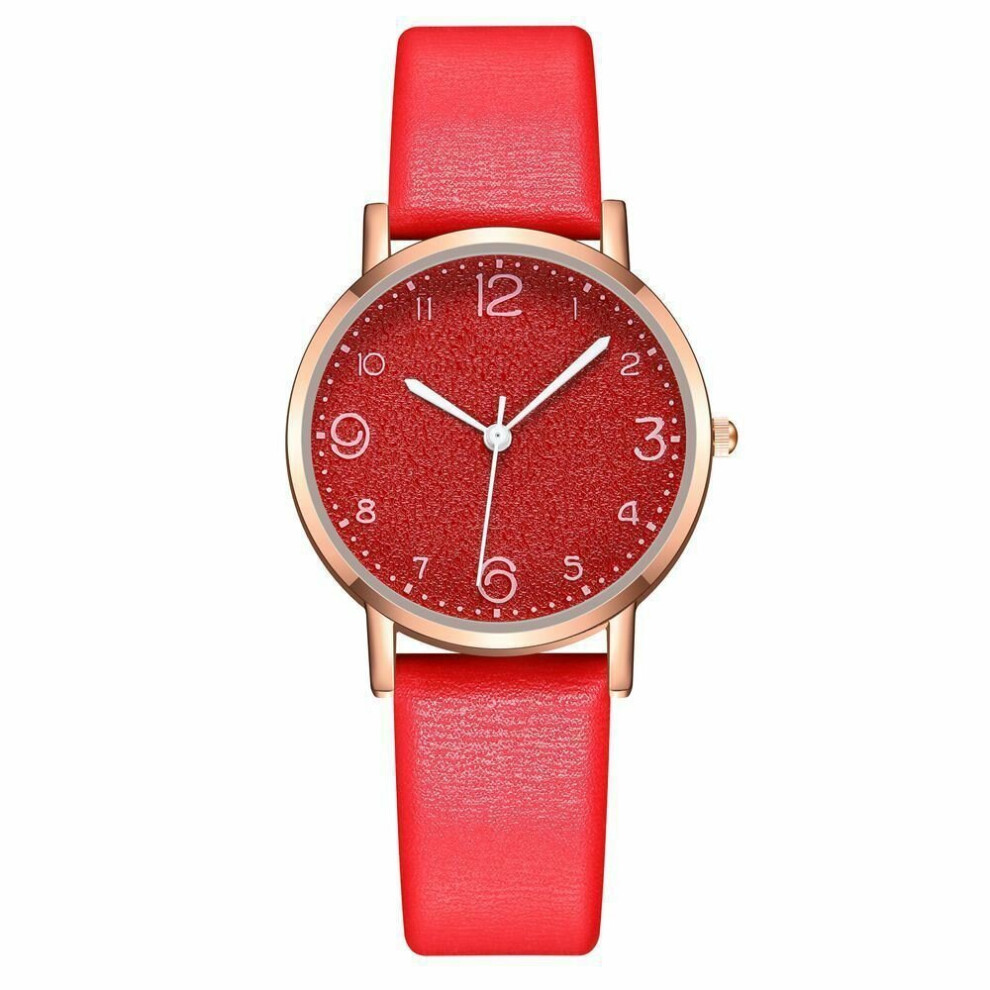 (Red) Women Ladies Watches Wrist Quartz Analogue Watch Casual Leather Gift Fashion