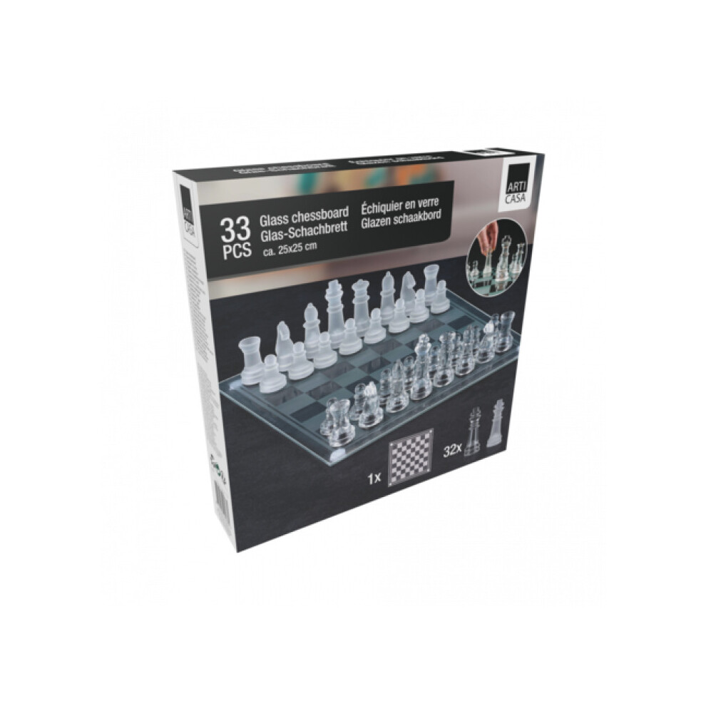 Glass Chess Board Set 33Piece 25x25cm