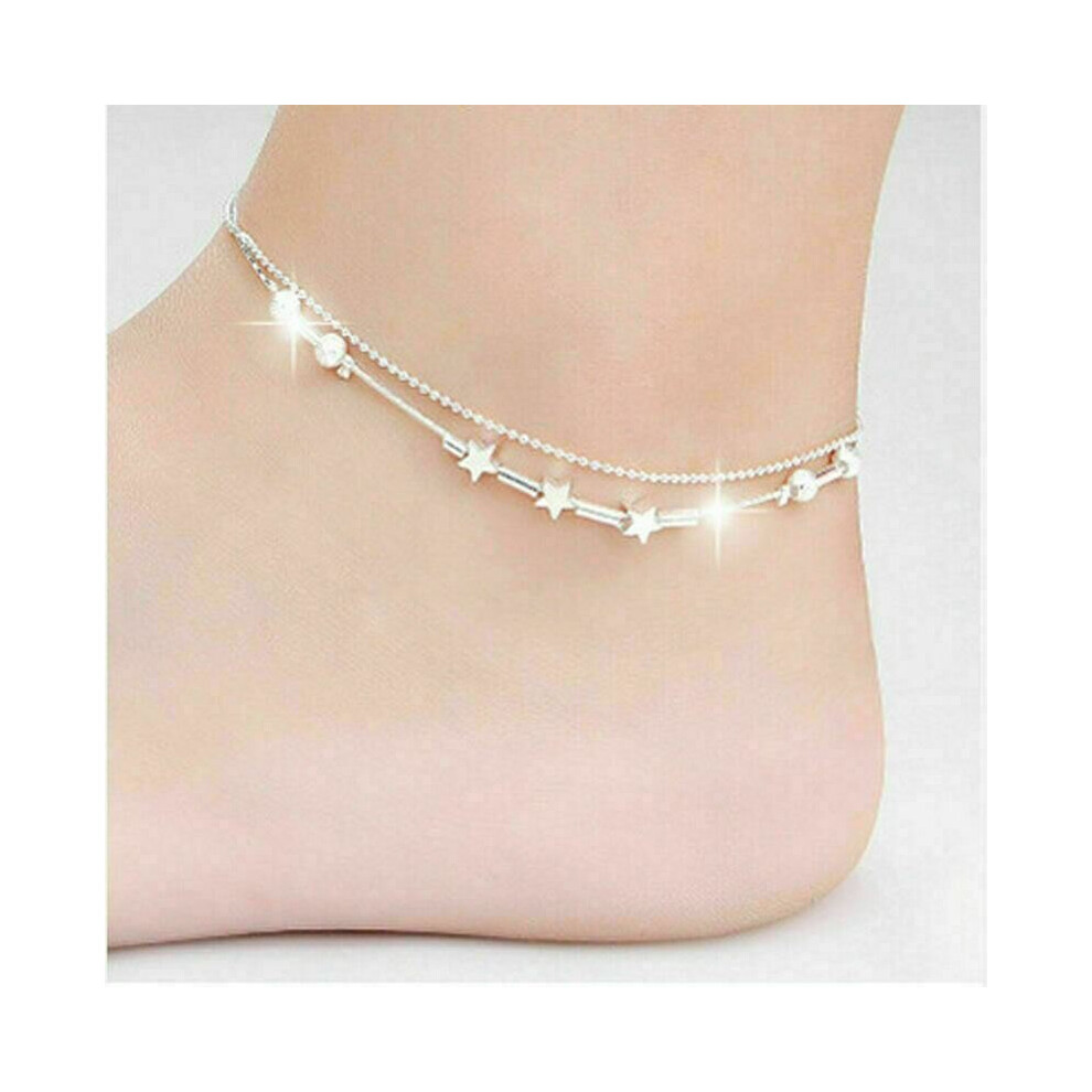 Star Sterling Silver Chain Ankle Bracelet Women Girl Barefoot Beach Anklets Gift