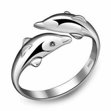 (Dolphin) Women Girls Dolphin Hug, Star Adjustable Ring 925 Sterling Silver Jewellery Gift