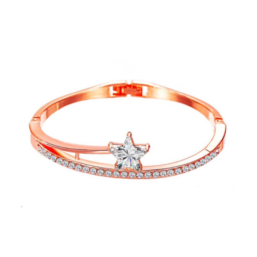 (Rose Gold) Women Crystal Star Diamante Bracelet Silver Rose Gold Zircon Bangle Bridal Gift