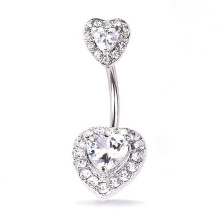 (Silver) Heart Belly Button Bar Barbell Crystal Drop Dangle Body Piercing Navel Ring Bars