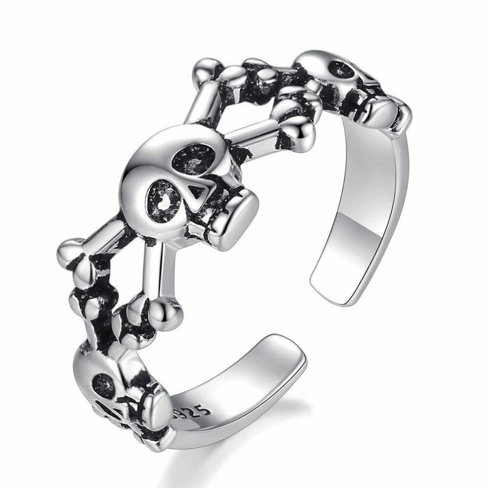 Skull 925 Silver Adjustable Open Band Thumb Rings Women Mens Punk Gothic Biker