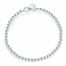 925 Sterling Silver Glossy Beaded Ball Chain Link Women Bracelet Fashion Bengal