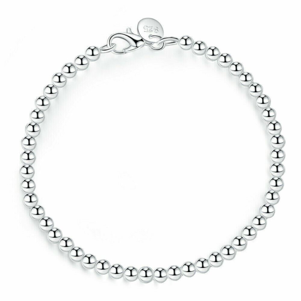925 Sterling Silver Glossy Beaded Ball Chain Link Women Bracelet Fashion Bengal