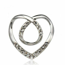 (Silver) Women Metal Rhinestone Scarf Buckle Heart Scarf Brooch T-shirt Buckle Ring Clip