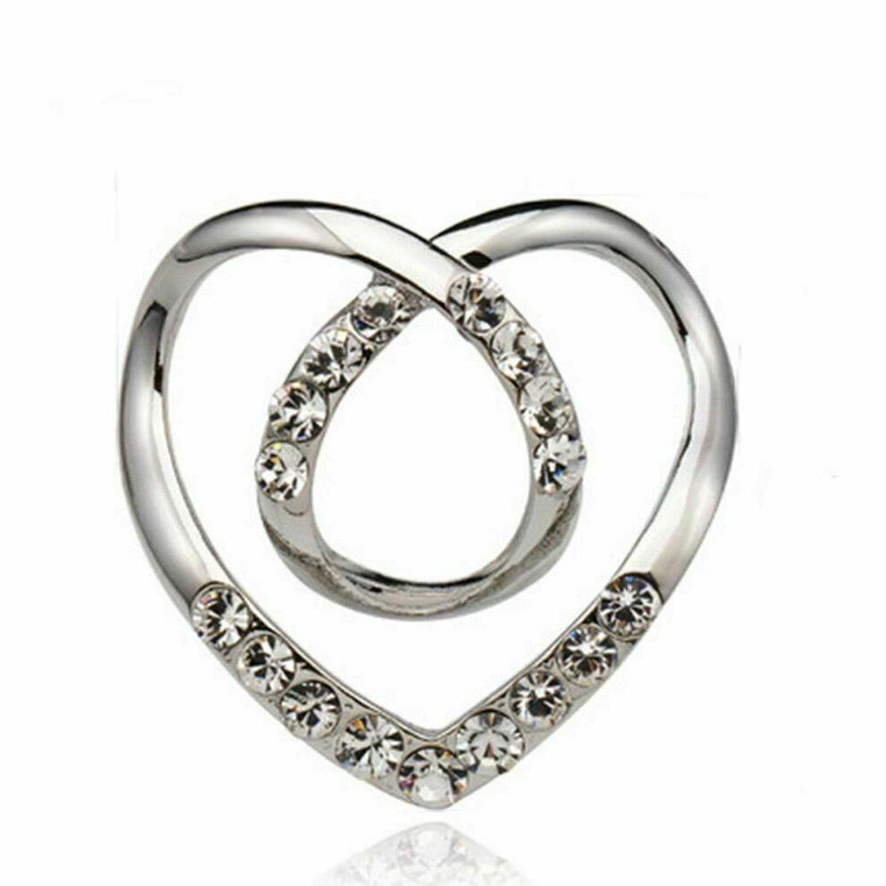 (Silver) Women Metal Rhinestone Scarf Buckle Heart Scarf Brooch T-shirt Buckle Ring Clip