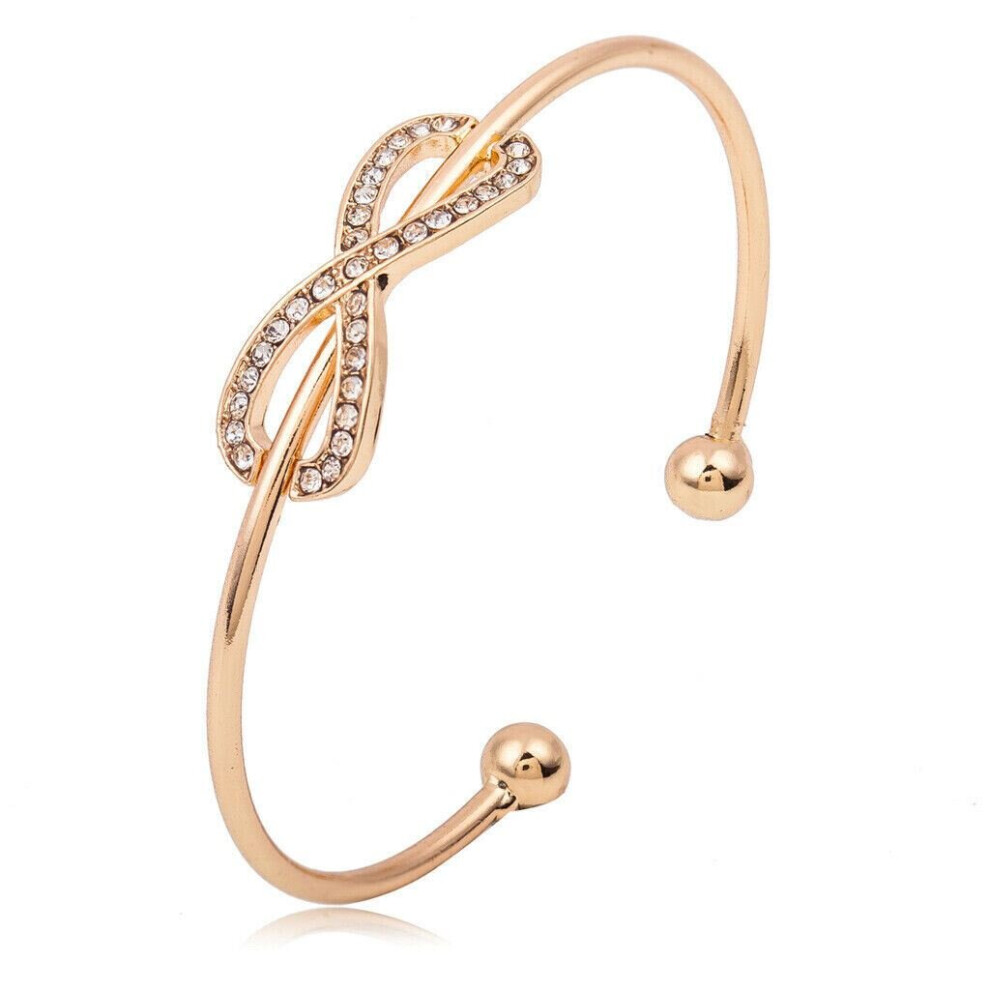 (Gold) Ladies Silver Gold Infinity Friendship Crystal Charm Bridesmaid Bracelet Bangle