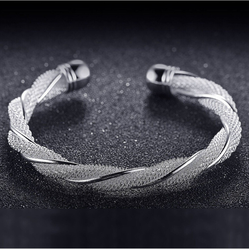 (3) Ladies Twisted Mesh Bracelet Bangle Silver Plated Knotted Women Jewellery Chain