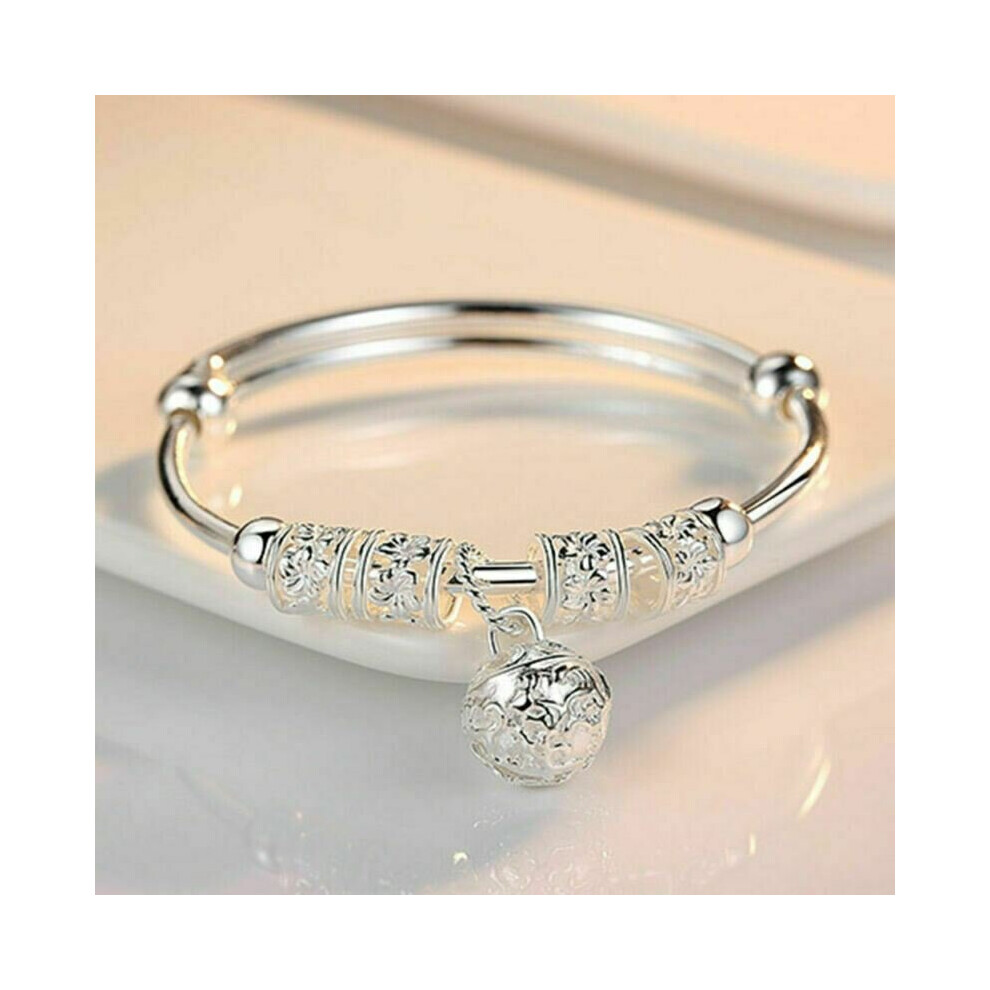 (1) 925 Sterling Silver Bangle Ball Bracelet Boho Charm Women Ladies Girl Jewellery