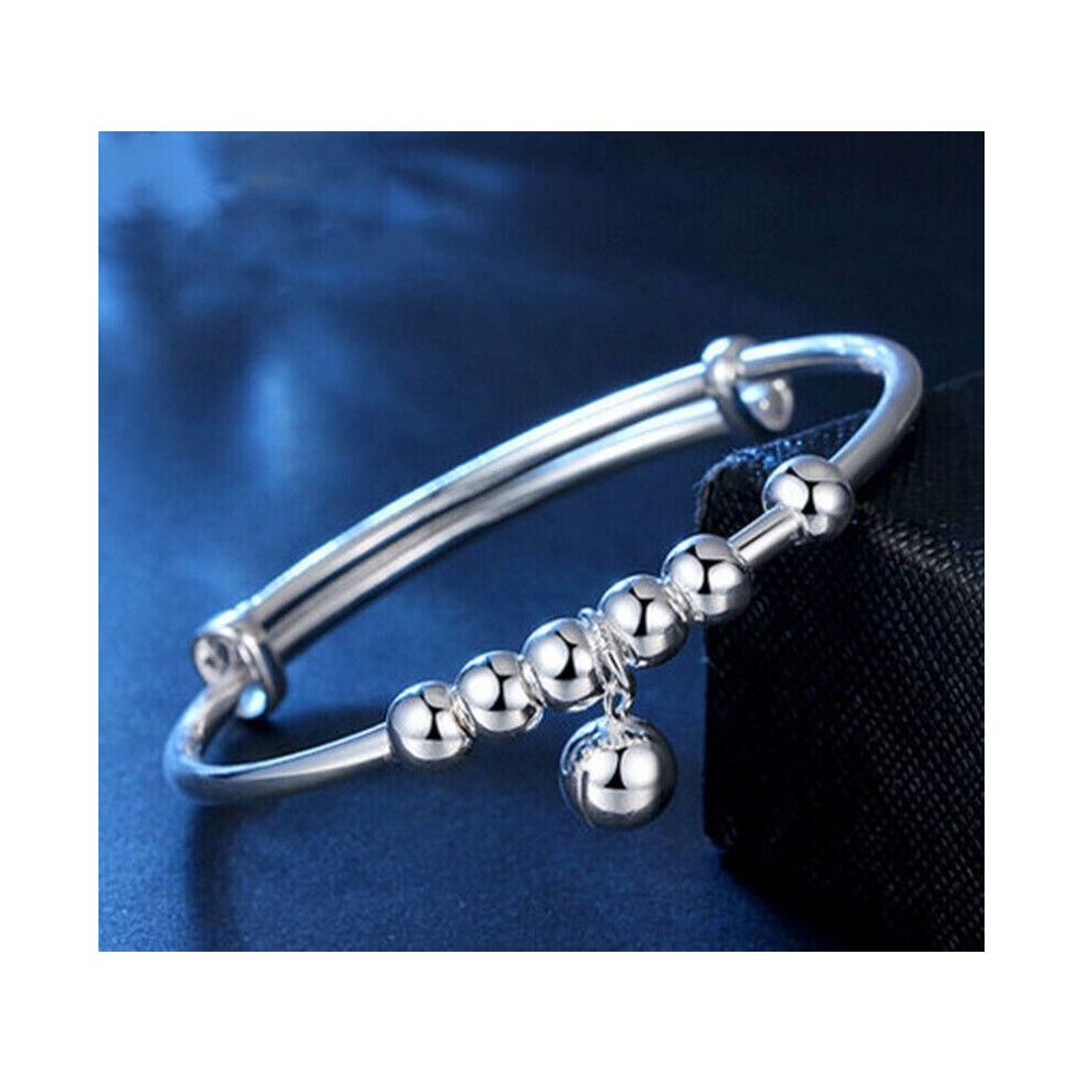 (2) 925 Sterling Silver Bangle Ball Bracelet Boho Charm Women Ladies Girl Jewellery