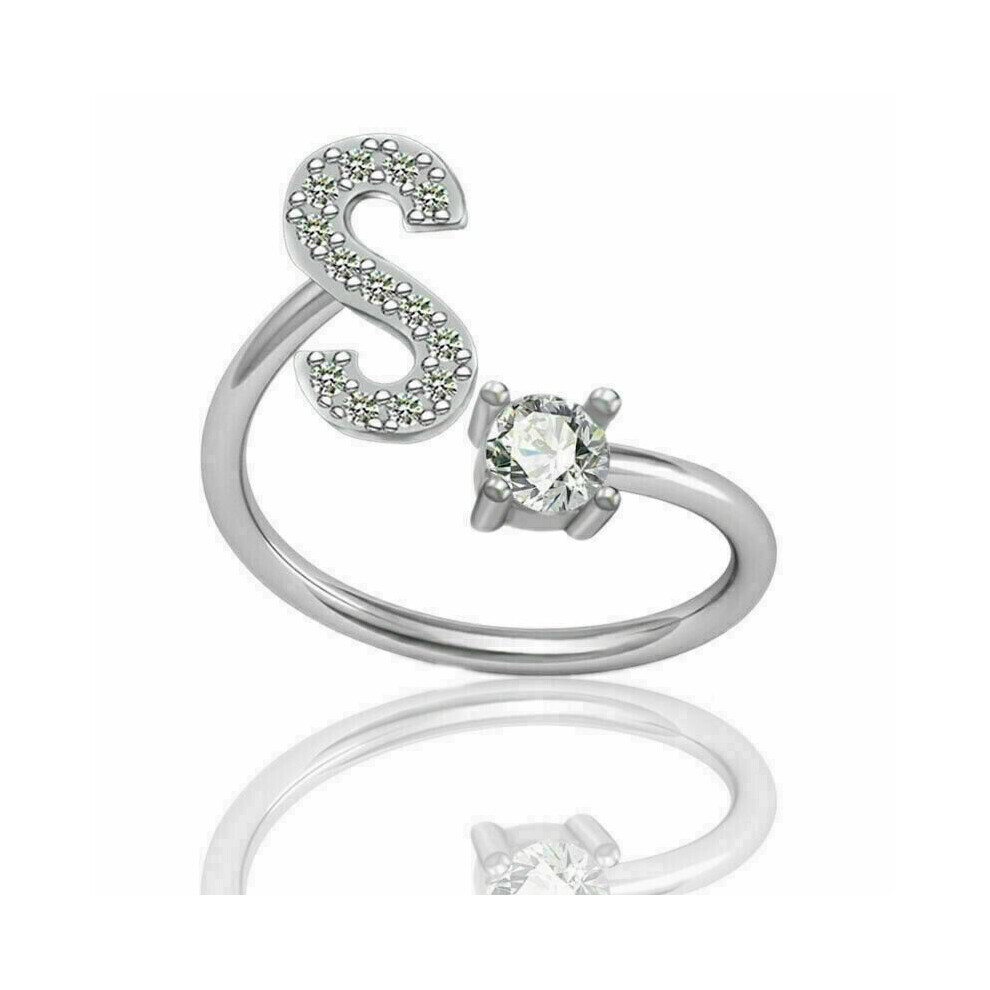 (S) Women Girls Initial Letter Ring Silver Adjustable Alphabet Rings Friendship Gift