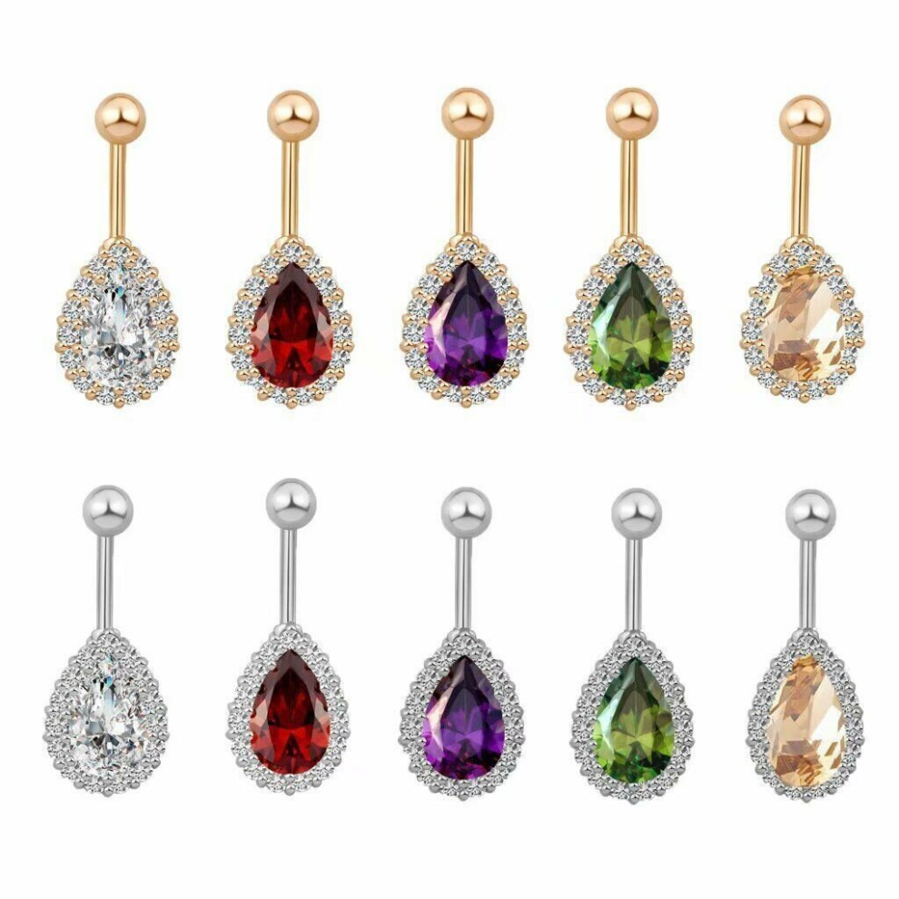 (Yellow Gold- Champagne) Women Belly Button Bars Body Piercing Stainless Steel Silver  Dangle Drop Navel-image-OPC-P9WBW57-NEW
